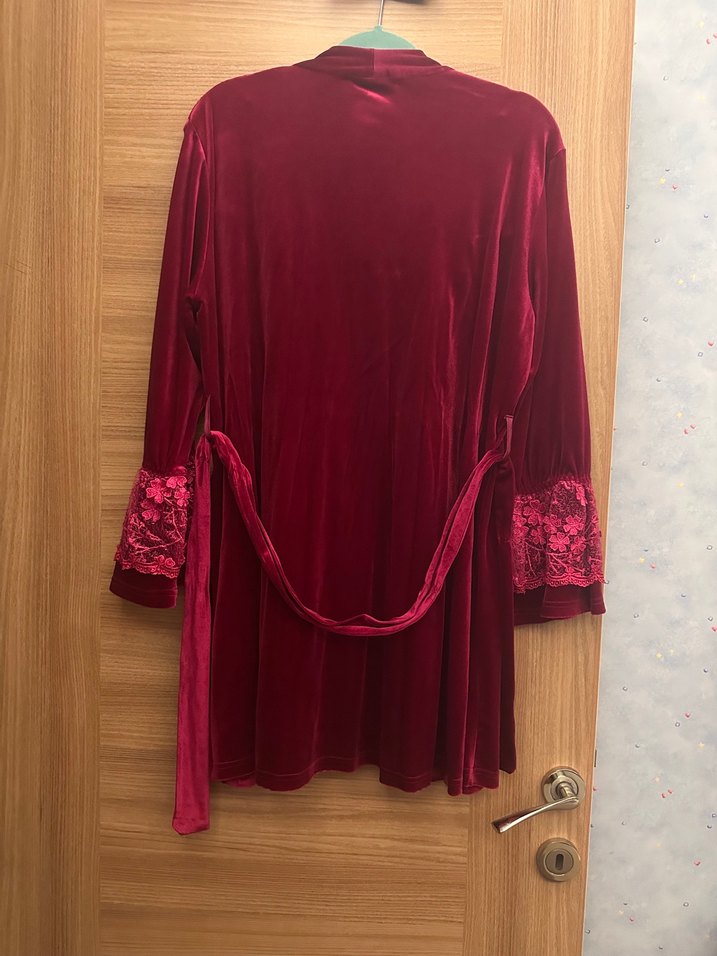 Bordo Nakışlı Uzun Kollu Bohem Kadın Pijama Takımı - Görsel 5