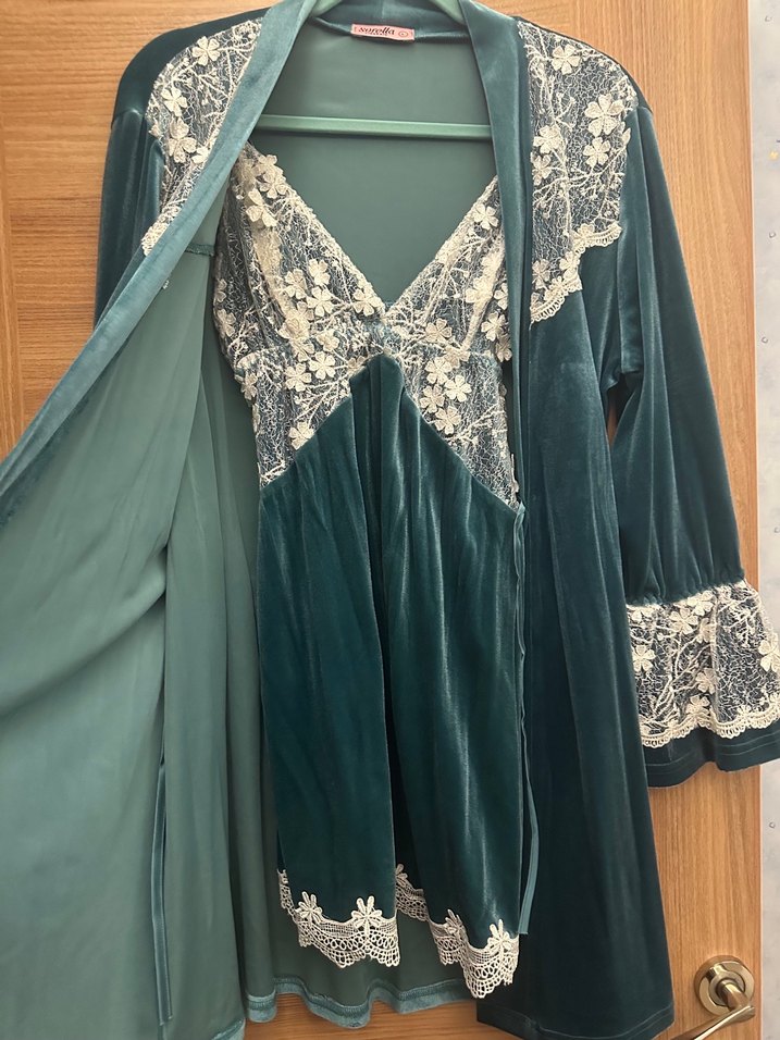 Vintage Nakışlı Uzun Kadın Pijama Takımı - Görsel 3