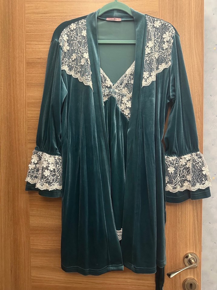 Vintage Nakışlı Uzun Kadın Pijama Takımı - Görsel 2