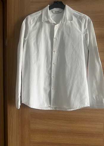 Düğmeli Beyaz Pamuk Gömlek, Notch Yaka - Görsel 3