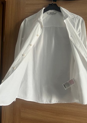 Düğmeli Beyaz Pamuk Gömlek, Notch Yaka - Görsel 6