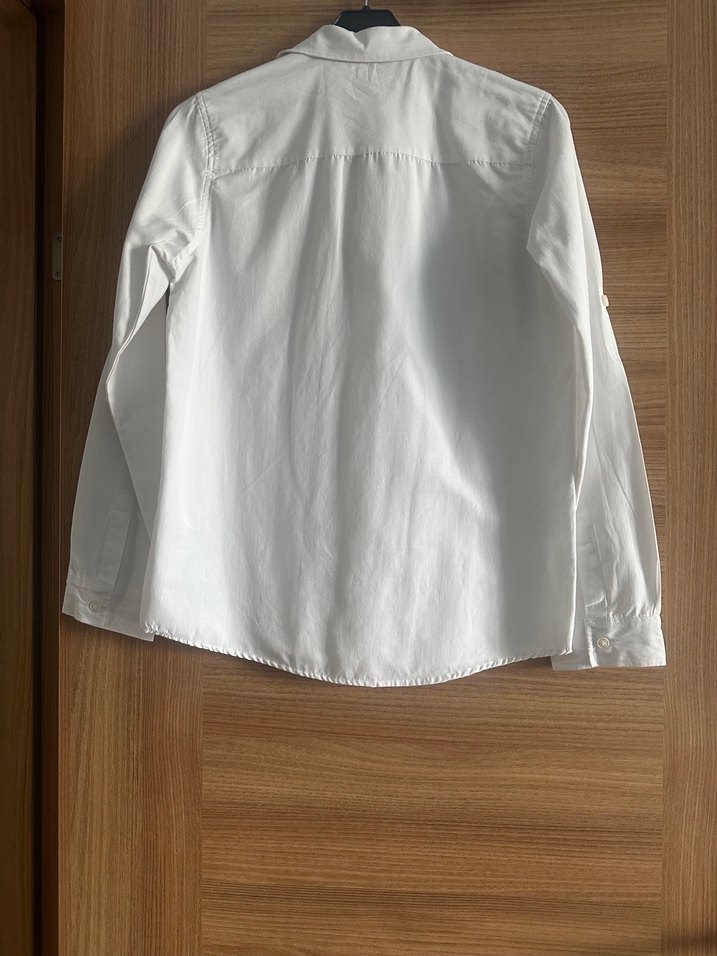 Düğmeli Beyaz Pamuk Gömlek, Notch Yaka - Görsel 4