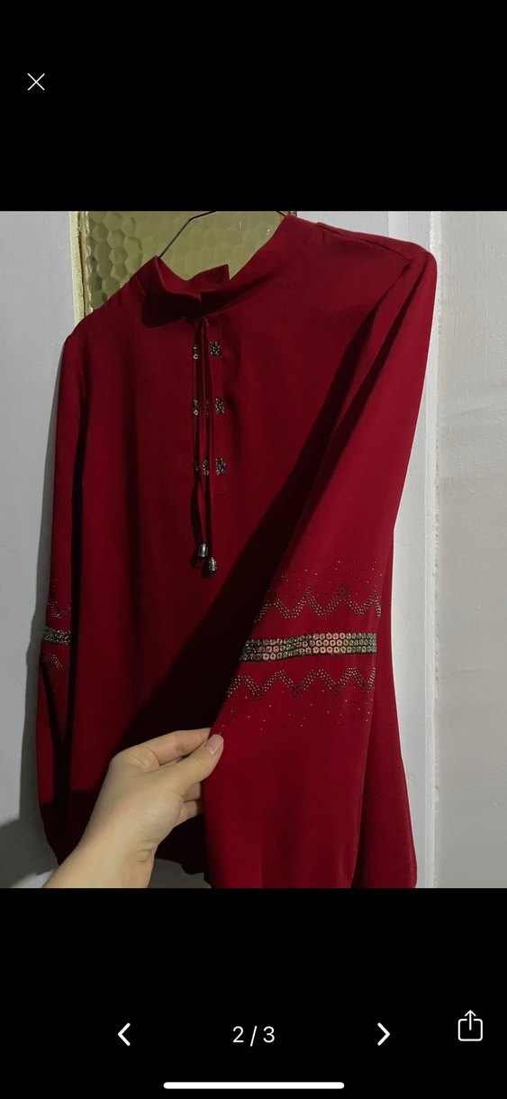 Bordo İşlemeli Uzun Kollu Bohem Bluz - Görsel 2