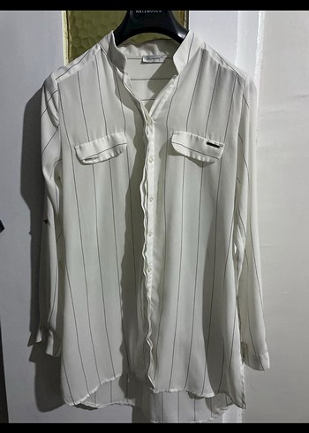 Düğmeli Uzun Kollu Beyaz Kadın Gömlek - Görsel 3