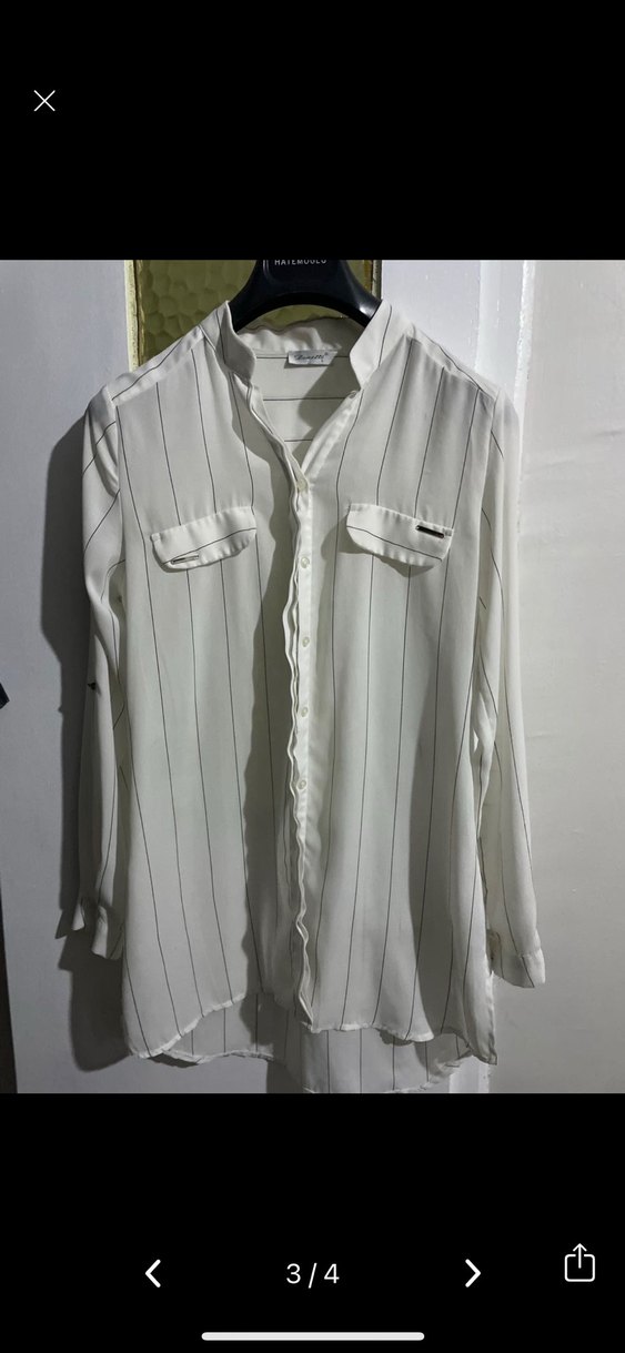 Düğmeli Uzun Kollu Beyaz Kadın Gömlek - Görsel 3