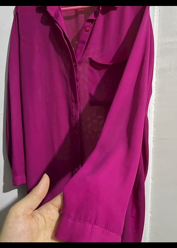 Düğmeli Mor Midi Kadın Gömlek - Görsel 2