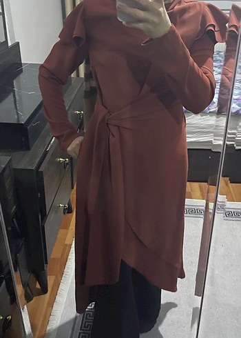Bordo Uzun Kollu Drapeli Uzun tunik - Görsel 3