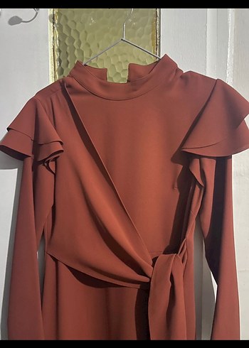 Bordo Uzun Kollu Drapeli Uzun tunik - Görsel 2