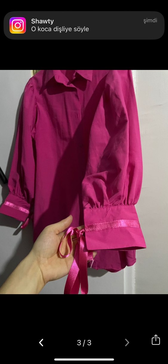 Pembe Uzun Kollu Düğmeli Kadın Gömlek - Görsel 2