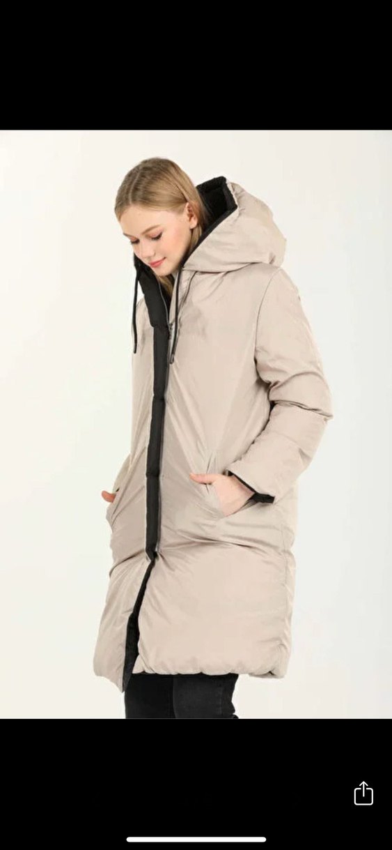 Siyah Uzun Rahat Kesim Kadın Kışlık Mont - Görsel 2