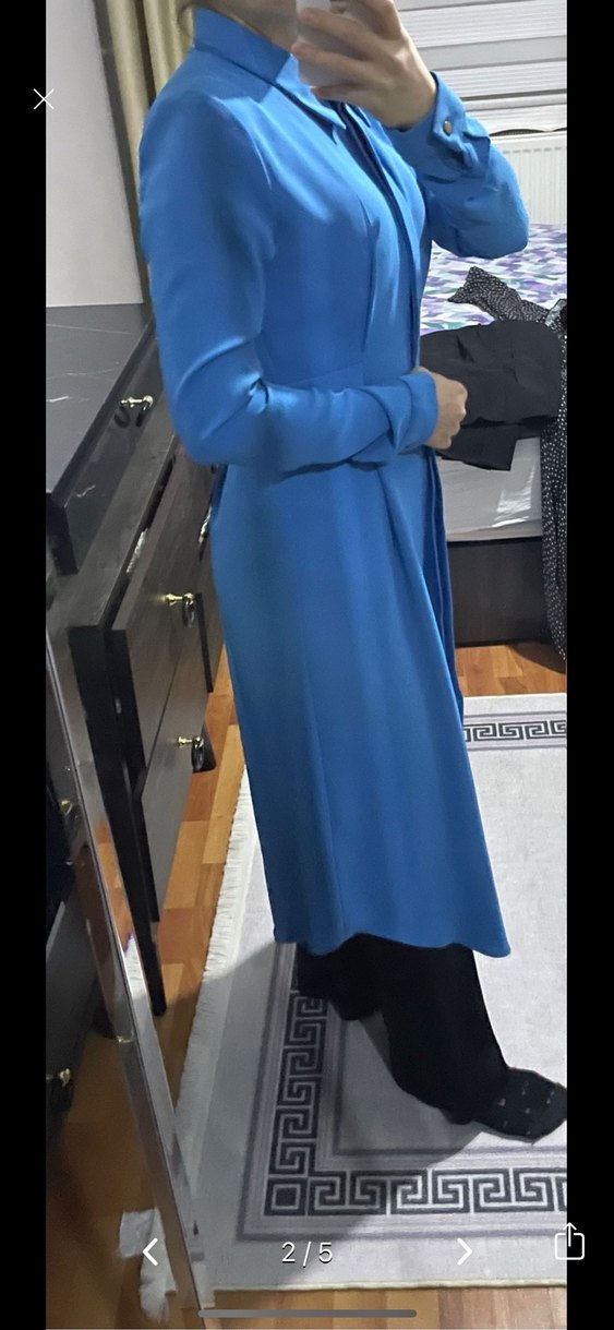 Uzun Mavi Kadın Palto - Görsel 2