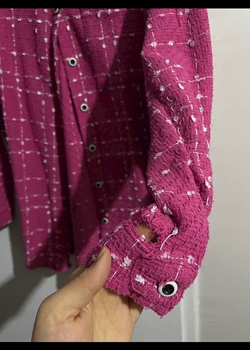 Pembe Düğmeli Uzun Kollu Kadın Gömlek - Görsel 2