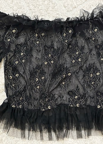 Dantel Detaylı Siyah Gotik Bluz - Görsel 2