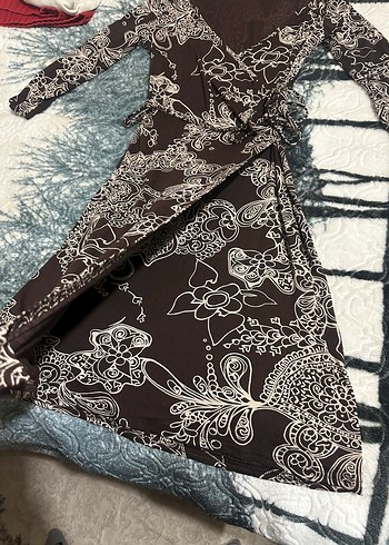 Kahverengi Desenli Bohem Uzun Elbise - Görsel 3