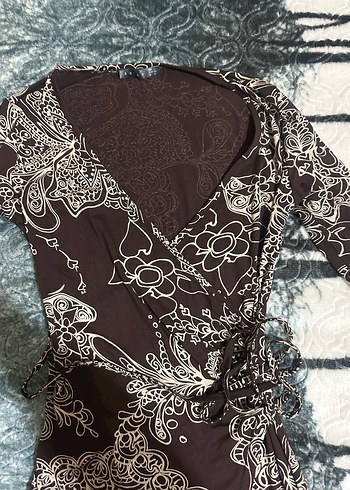 Kahverengi Desenli Bohem Uzun Elbise - Görsel 2