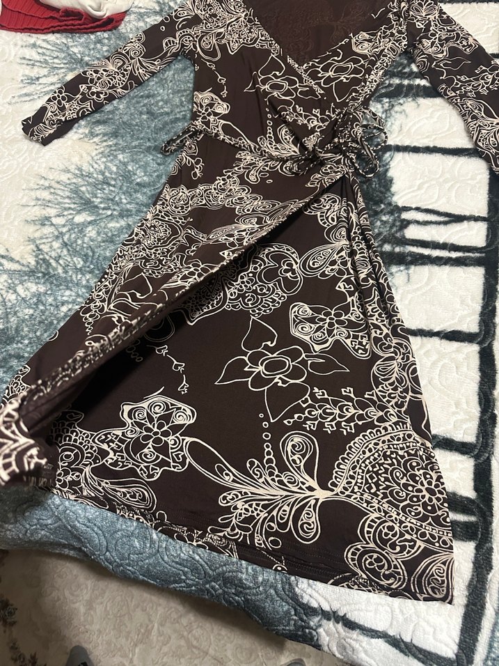 Kahverengi Desenli Bohem Uzun Elbise - Görsel 3