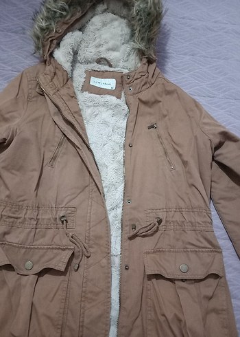 LC Waikiki Bej Kadın Midi Boy Pamuklu Kürklü Ceket
