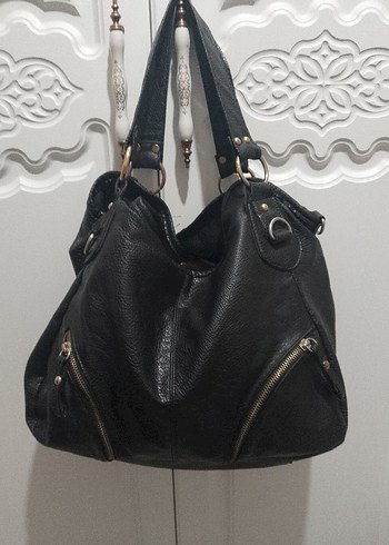 Siyah Yılan Desenli hakiki Deri Kadın Çanta - Görsel 2