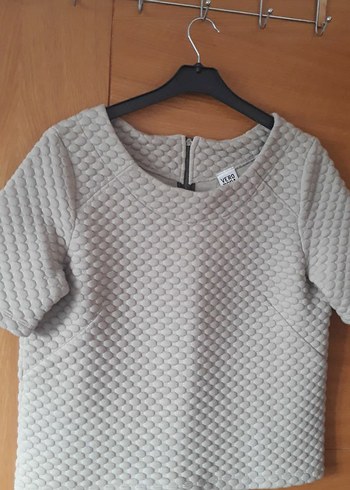 Kadın Gri Kısa Kollu Triko Bluz - Görsel 2