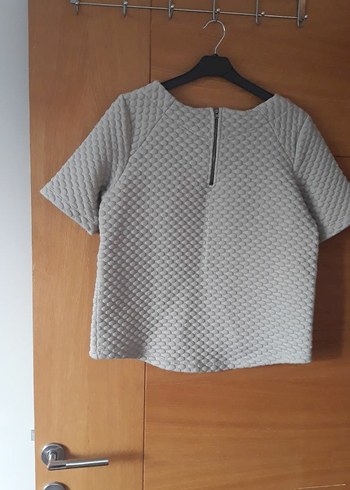 Kadın Gri Kısa Kollu Triko Bluz - Görsel 3