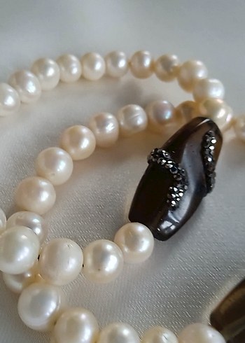 gerçek inci , markezitli kuvars taş bileklik - Görsel 2