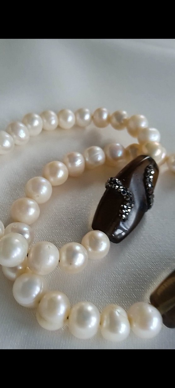 gerçek inci , markezitli kuvars taş bileklik - Görsel 2