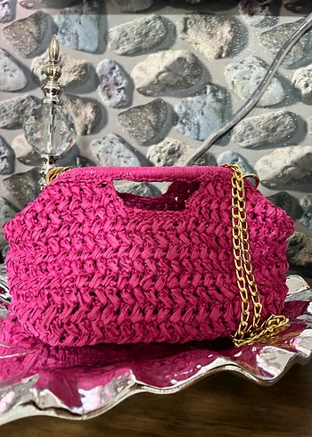 Mango Pembe Örgü mango model Kadın Çanta