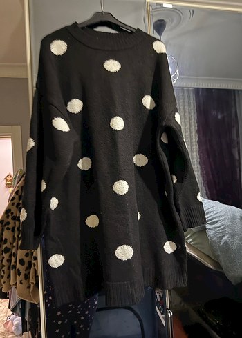 Siyah Beyaz Puantiyeli Triko Kadın Kazak - Görsel 2