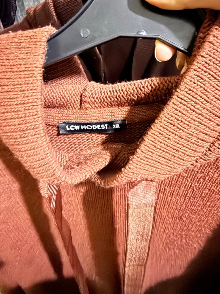 Kapüşonlu Kahverengi Örgü Triko kazak - Görsel 2