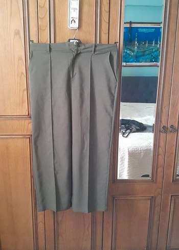 yeşil Kadın Keten Pileli Kumaş Pantolon