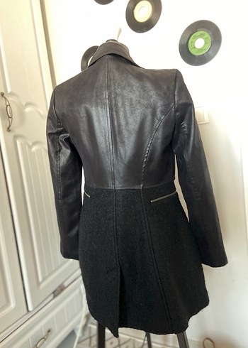 Siyah Deri Midi Ceket Kemerli - Görsel 2