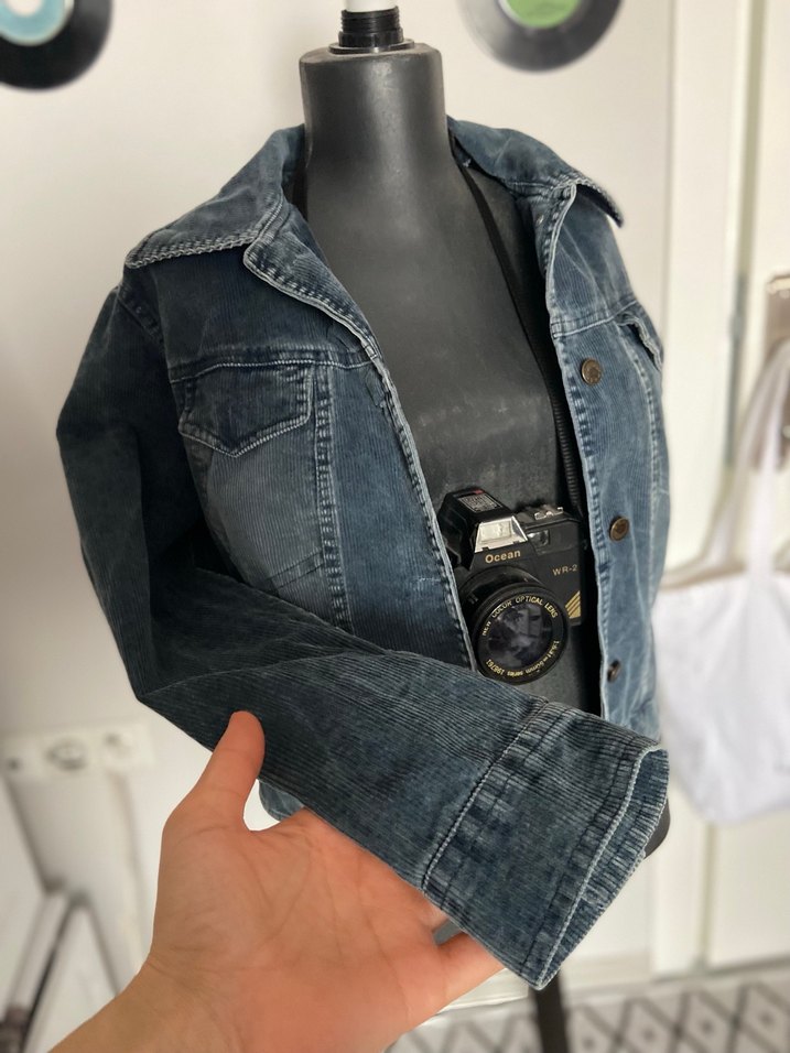 Gri Düğmeli Kadın Denim Ceket - Görsel 5