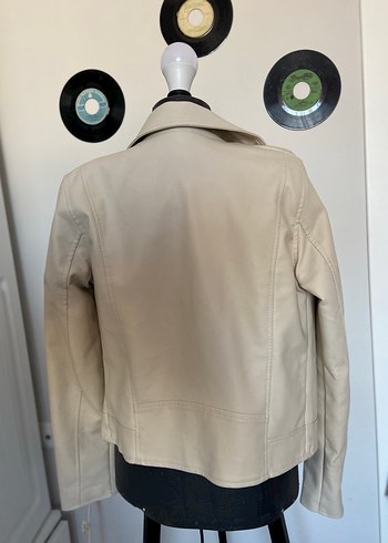 Bej Kadın Deri Biker Ceket - Görsel 3