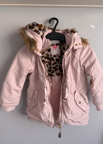 Kürklü Kapüşonlu Pembe Kız Çocuk Mont - Görsel 2