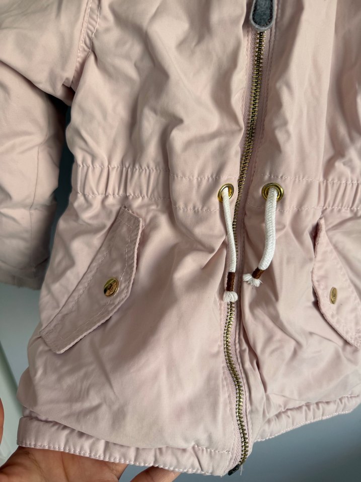 Kürklü Kapüşonlu Pembe Kız Çocuk Mont - Görsel 4