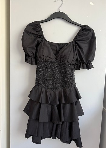 Fırfırlı Siyah Mini Gotik Elbise