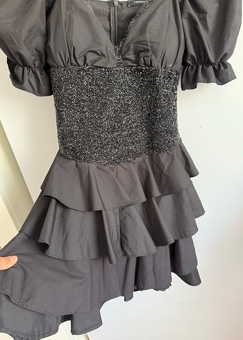 Fırfırlı Siyah Mini Gotik Elbise - Görsel 5