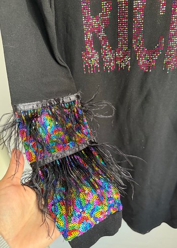 Kız Çocuk Payetli Uzun Kollu Sweatshirt Elbise - Görsel 3