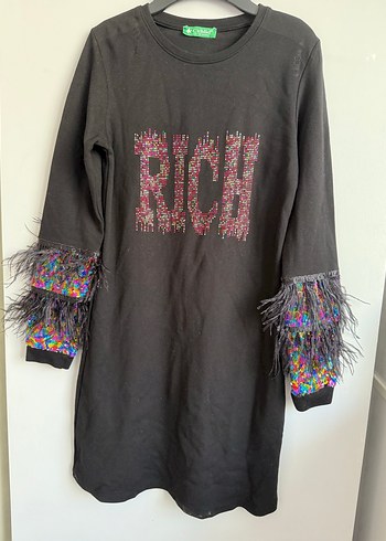 Kız Çocuk Payetli Uzun Kollu Sweatshirt Elbise - Görsel 6