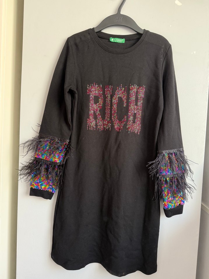 Kız Çocuk Payetli Uzun Kollu Sweatshirt Elbise - Görsel 5