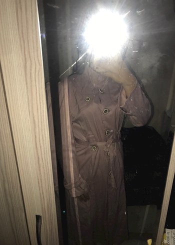 l Beden Düğmeli Açık pembe trençkot