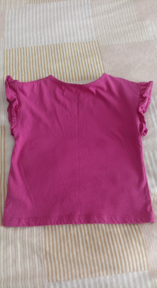 Kız Çocuk Renkli Baskılı Fırfırlı Tişört - Görsel 3