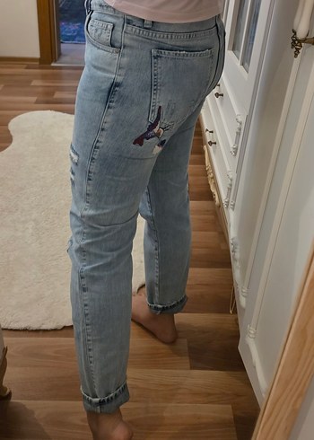 Benetton Nakışlı Mavi Midi Kot Pantolon