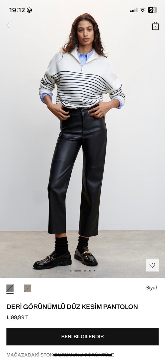 Kadın Siyah Deri Kemerli Rahat Kesim Pantolon - Görsel 4