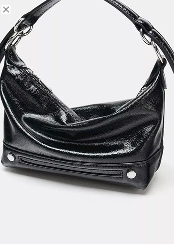 Parlak Siyah Deri Kadın Omuz Çantası - Görsel 2