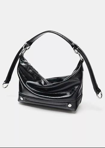 Parlak Siyah Deri Kadın Omuz Çantası - Görsel 4
