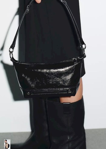 Parlak Siyah Deri Kadın Omuz Çantası - Görsel 3