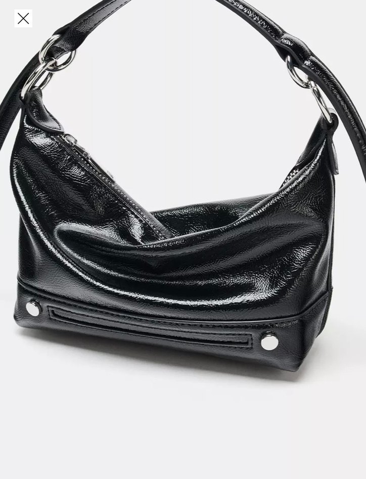 Parlak Siyah Deri Kadın Omuz Çantası - Görsel 2