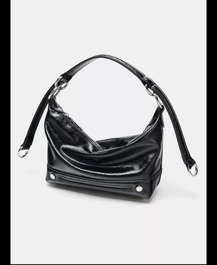 Parlak Siyah Deri Kadın Omuz Çantası - Görsel 4