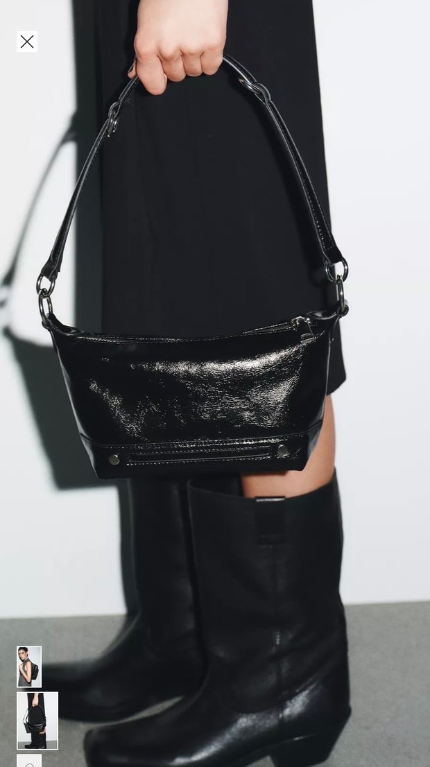 Parlak Siyah Deri Kadın Omuz Çantası - Görsel 3